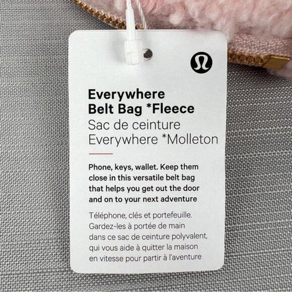 RARE! NEW Lululemon Everywhere FLEECE Belt Bag 1L GOLD Hardware - Pink Mist/Gold - Picture 5 of 11